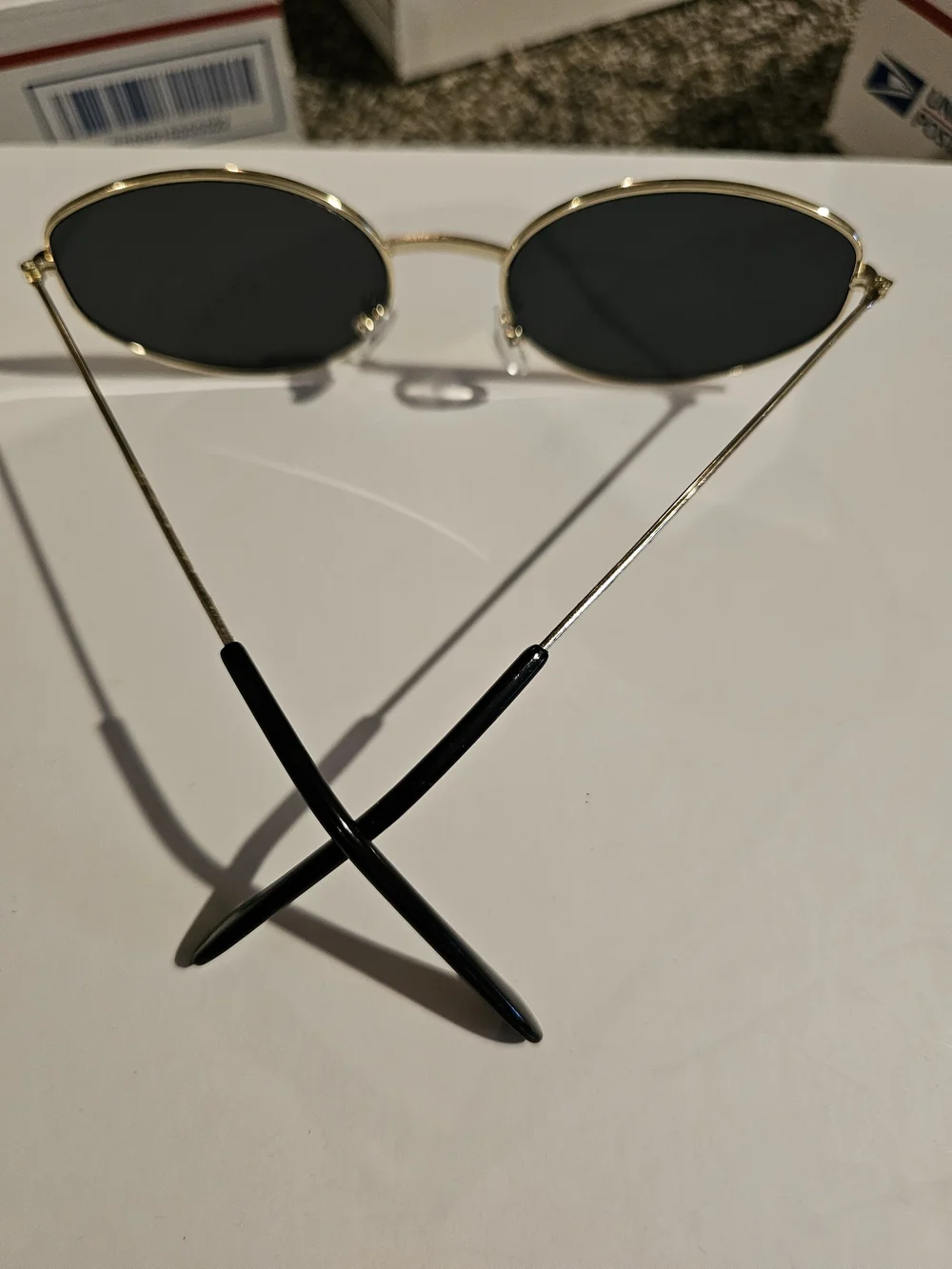 Gold Frame Black Lens Oval 4 Sunglasses -